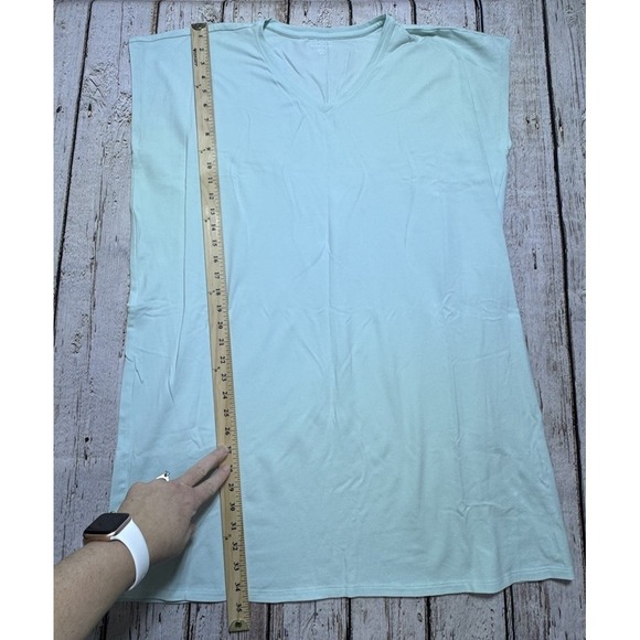Eileen Fisher Size XL Boxy Shirt Dress Mint Green Jersey V-Neck Organic Cotton - Picture 2 of 6